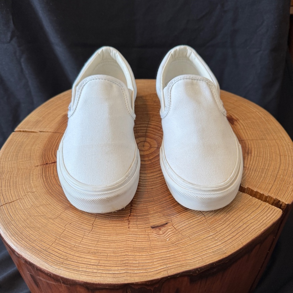 Unworn Vans White Slip-On Sneakers